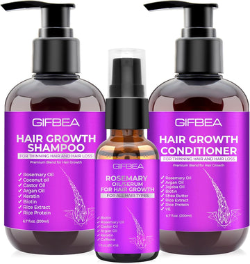 Hair Growth Shampoo and Conditioner Set with Rosemary Oil Serum, Hair Loss Treatment, Thickening for Women and Men