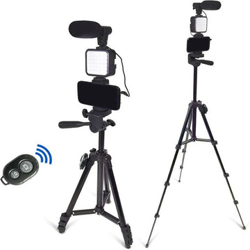 Vlog Shooting Kit for Iphone, Camera & Cell Phone Vlogging Kit with LED Lights, Selfie Stick Tripod & Selfie Light & Phone Clip with Microphone for Cell Phone Vlogging