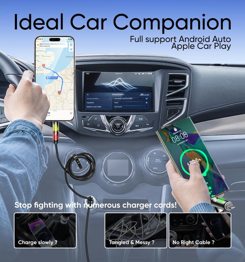 MAGIC JOHN™ 4-in-1 Charging Cable | Super Fast 240W USB-C, Lightning, Micro USB | Universal Multi-Device Charger