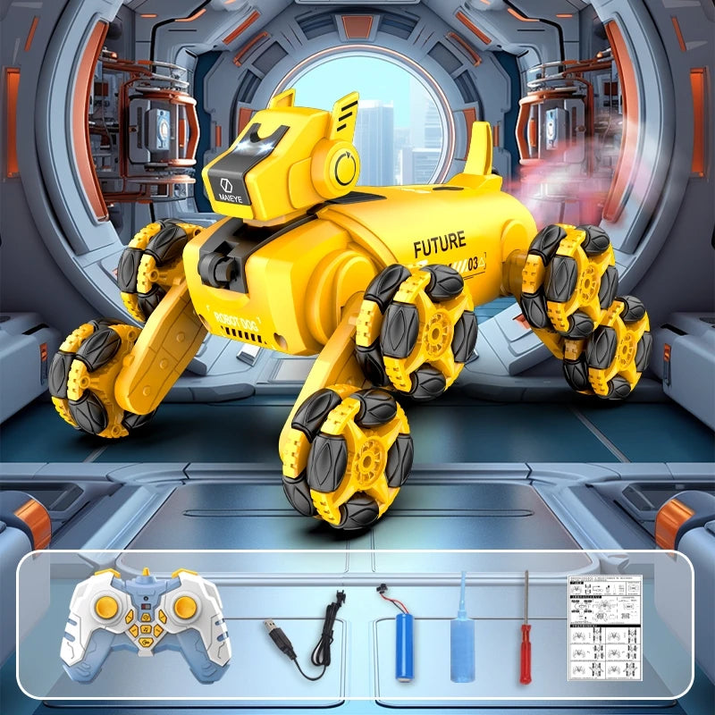2.4G Remote Control Robot Dog Intelligent Stunt 360 Degree Drift Dual Mode Watch Sensing Control RC Mechanical Dog Children Toy
