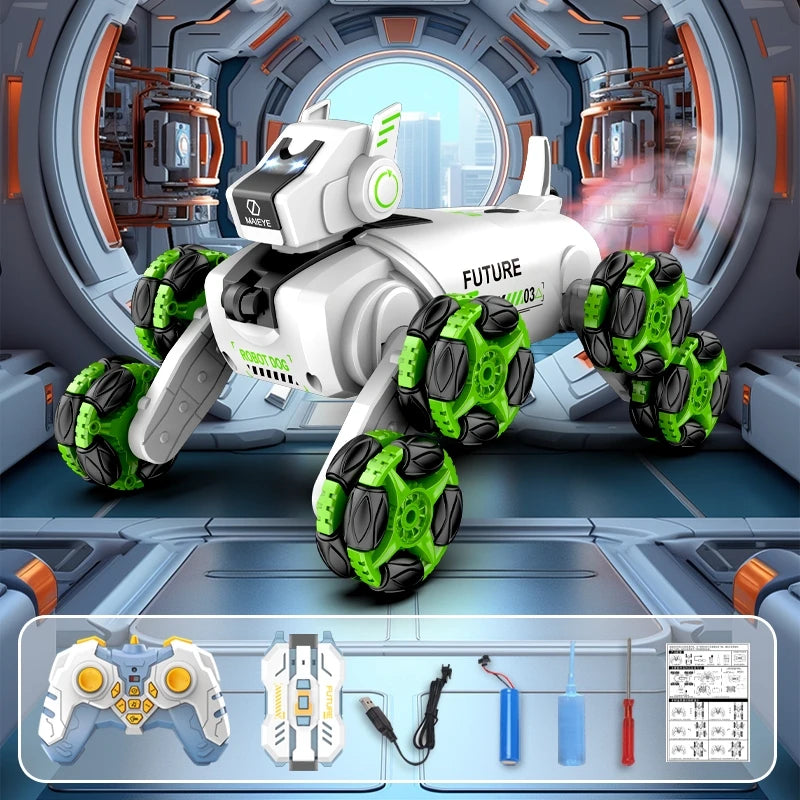 2.4G Remote Control Robot Dog Intelligent Stunt 360 Degree Drift Dual Mode Watch Sensing Control RC Mechanical Dog Children Toy
