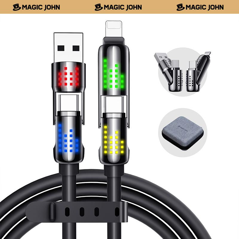MAGIC JOHN™ 4-in-1 Charging Cable | Super Fast 240W USB-C, Lightning, Micro USB | Universal Multi-Device Charger
