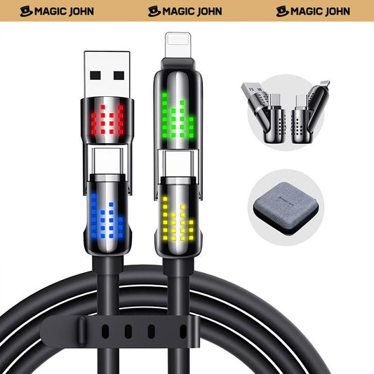 MAGIC JOHN™ 4-in-1 Charging Cable | Super Fast 240W USB-C, Lightning, Micro USB | Universal Multi-Device Charger