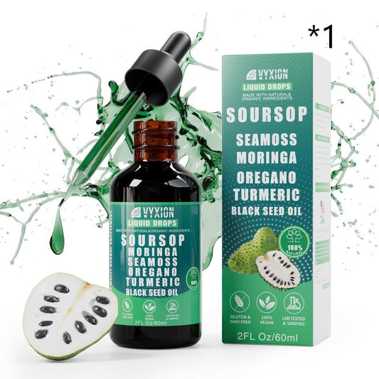 VYXION Pure Soursop 10 in 1 Liquid Drops Extract - Seamoss,Moringa,Black Seed Oil,Turmeric,Oregano Liquid Drops - One Dietary Supplement,Healthcare,Fitness,Natural Wellness Blend