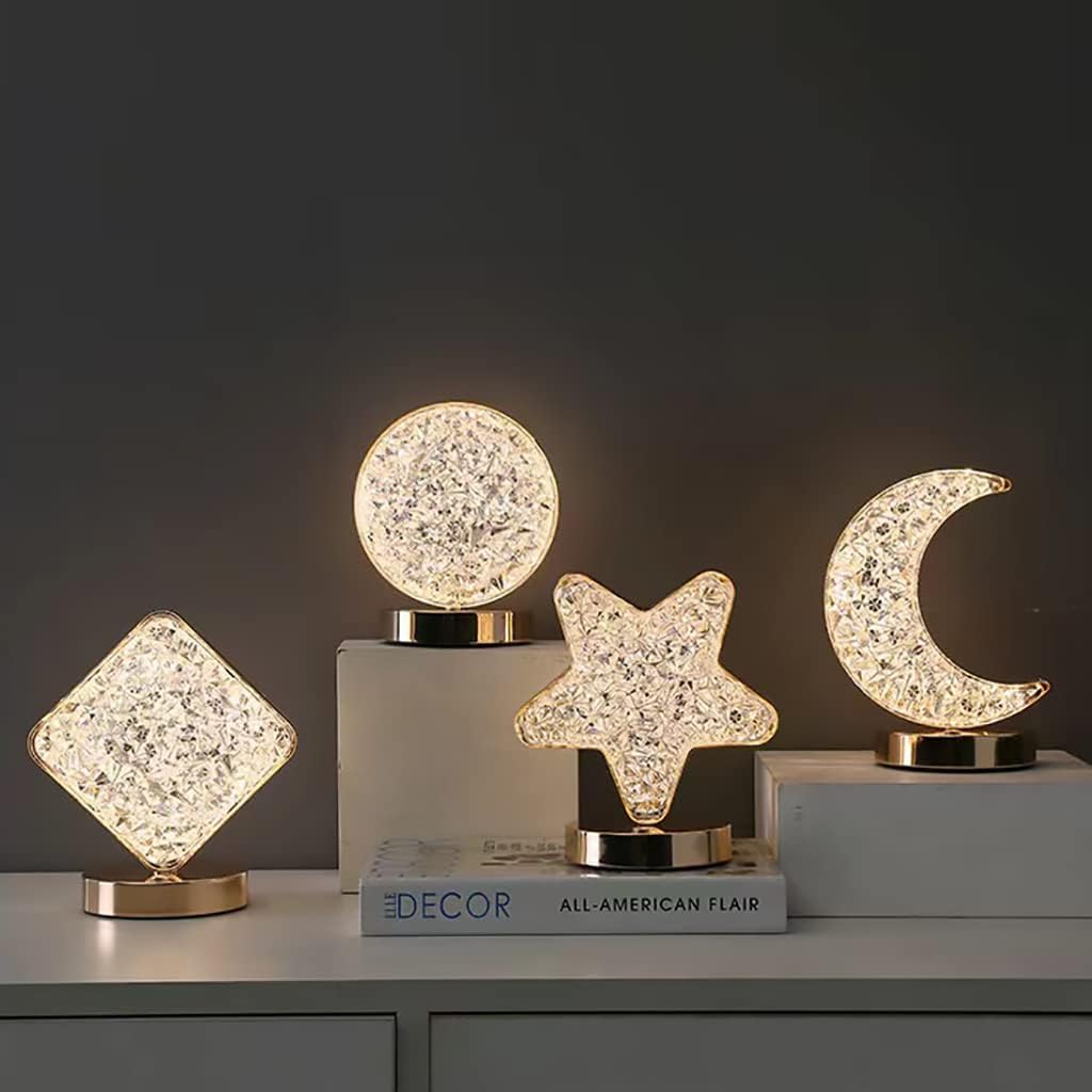 Enchanting Crystal Moon LED Touch Control Table Lamp - USB Rechargeable Acrylic 3-Way Touch Sensor Nightstand Light for Cozy Bedrooms, Nurseries, and Living Rooms