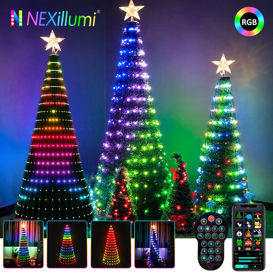 WS2812B Christmas Tree Topper: Multicolor Fairy LED Star String Lights with Bluetooth APP Control. Perfect for Holiday Home Yard Decor