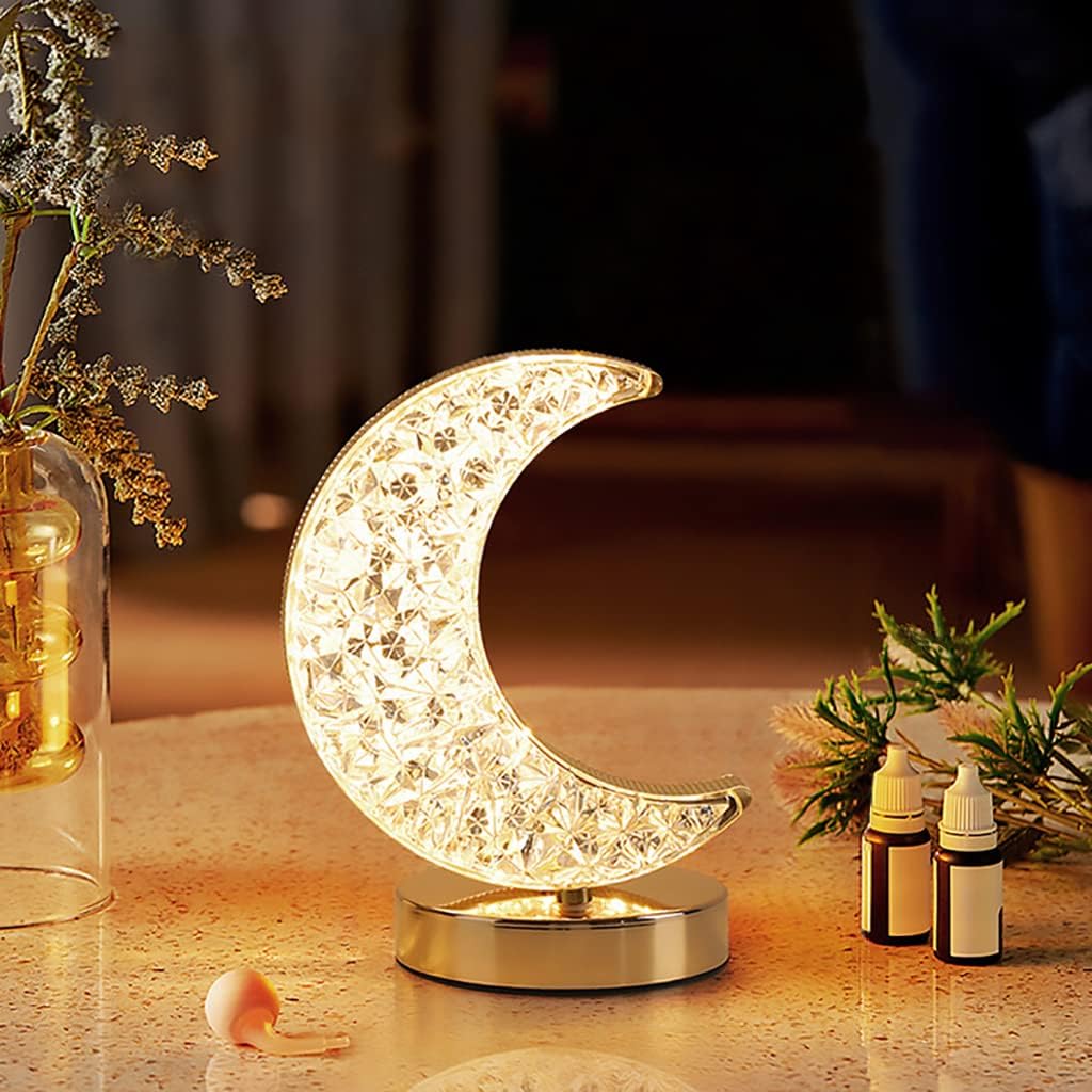 Enchanting Crystal Moon LED Touch Control Table Lamp - USB Rechargeable Acrylic 3-Way Touch Sensor Nightstand Light for Cozy Bedrooms, Nurseries, and Living Rooms
