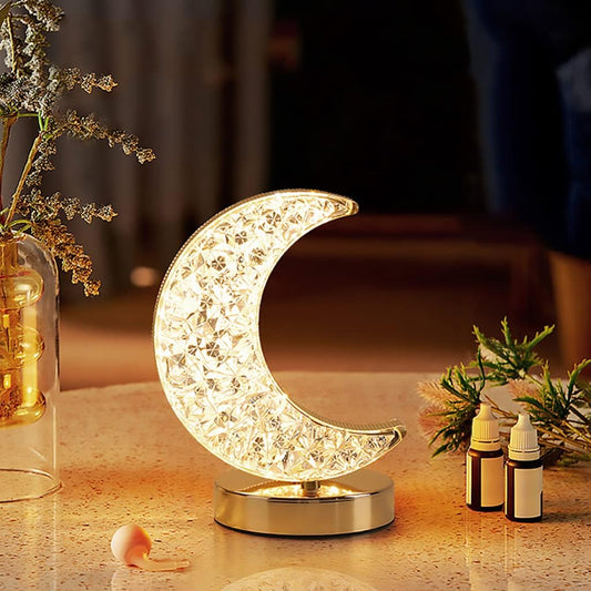 Enchanting Crystal Moon LED Touch Control Table Lamp - USB Rechargeable Acrylic 3-Way Touch Sensor Nightstand Light for Cozy Bedrooms, Nurseries, and Living Rooms