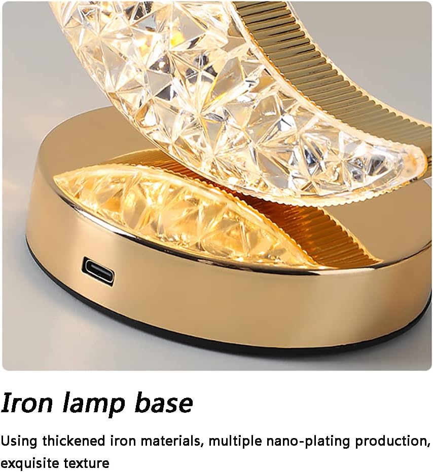 Enchanting Crystal Moon LED Touch Control Table Lamp - USB Rechargeable Acrylic 3-Way Touch Sensor Nightstand Light for Cozy Bedrooms, Nurseries, and Living Rooms