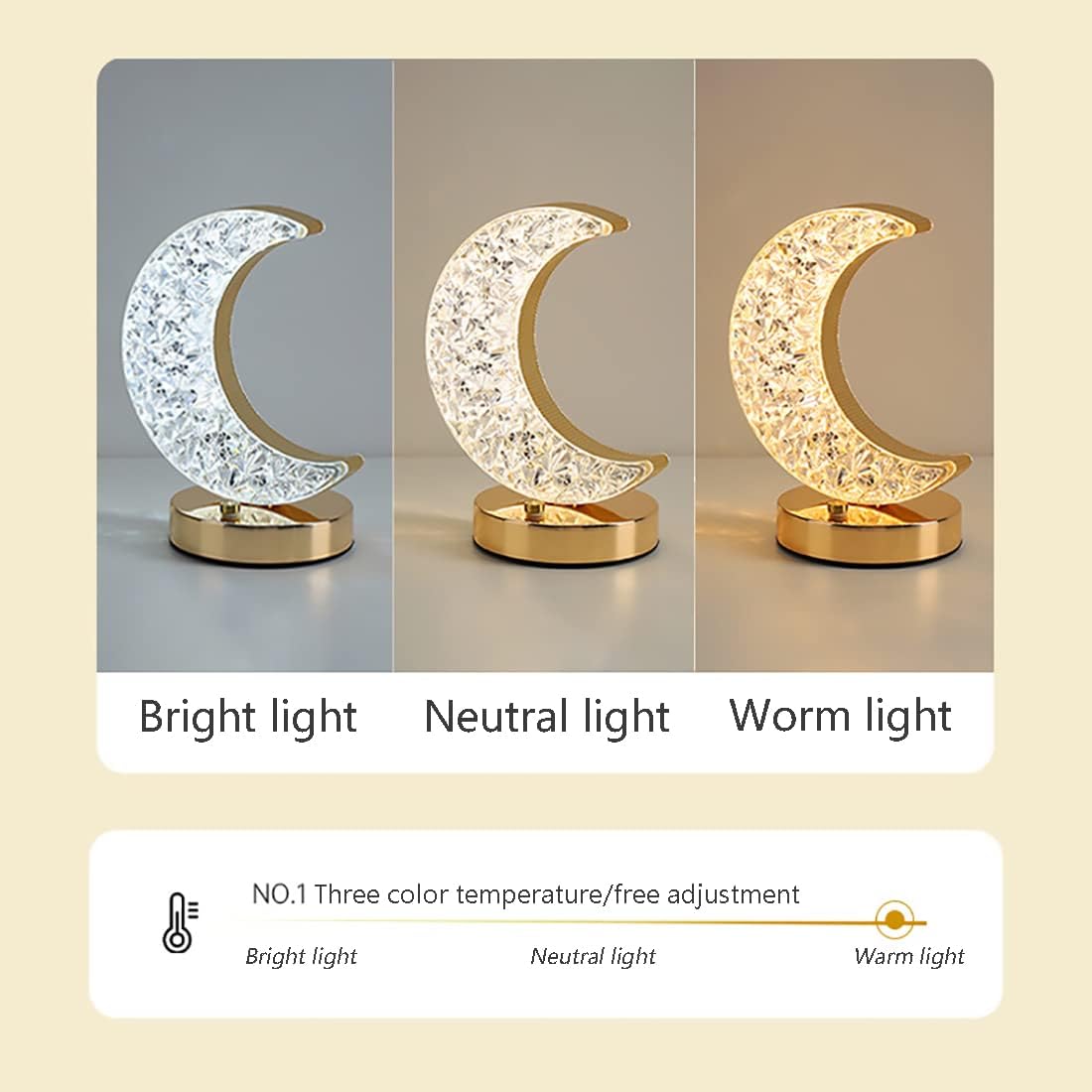 Enchanting Crystal Moon LED Touch Control Table Lamp - USB Rechargeable Acrylic 3-Way Touch Sensor Nightstand Light for Cozy Bedrooms, Nurseries, and Living Rooms