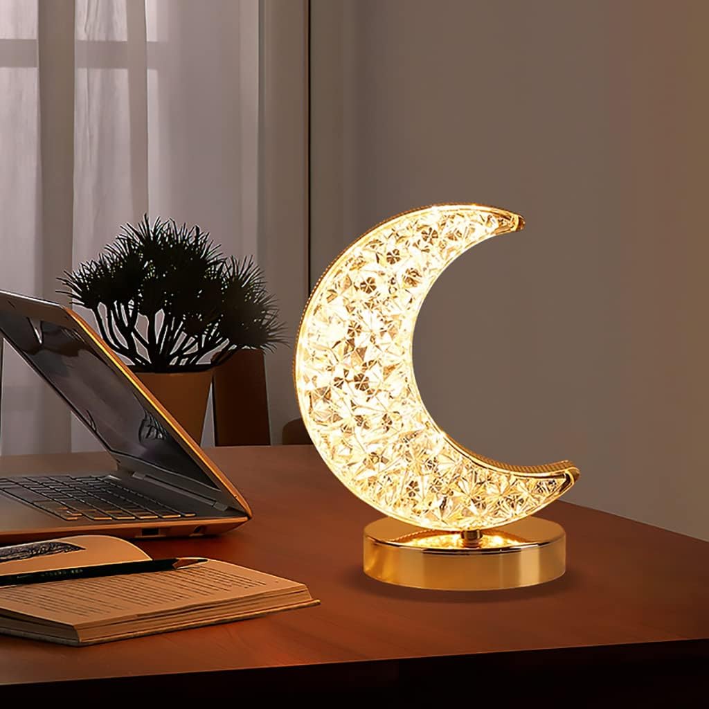 Enchanting Crystal Moon LED Touch Control Table Lamp - USB Rechargeable Acrylic 3-Way Touch Sensor Nightstand Light for Cozy Bedrooms, Nurseries, and Living Rooms