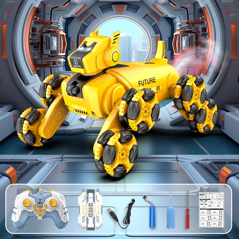 2.4G Remote Control Robot Dog Intelligent Stunt 360 Degree Drift Dual Mode Watch Sensing Control RC Mechanical Dog Children Toy
