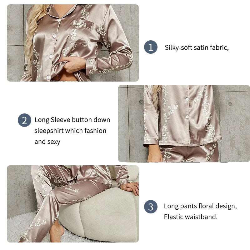 Pajamas Set Long Sleeve Sleepwear Women Button down Nightwear Pj Sets Print Shirt with Trouser Loungewear Female Pyjamas Suits - Prime Choice