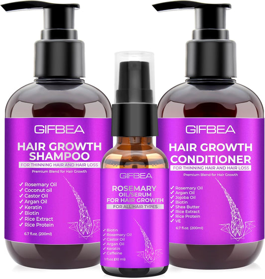 Hair Growth Shampoo and Conditioner Set with Rosemary Oil Serum,  Hair Loss Treatment, Thickening for Women and Men