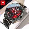 Men's Quartz Watch: 360° Rotary Design, Stainless Steel Strap, Sporty Car Rim Wheel Hub Skeleton, Waterproof Wristwatch - Prime Choice