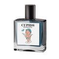 Perfume bottle with 'Cupids Fragrances' label featuring an angelic figure on a white background