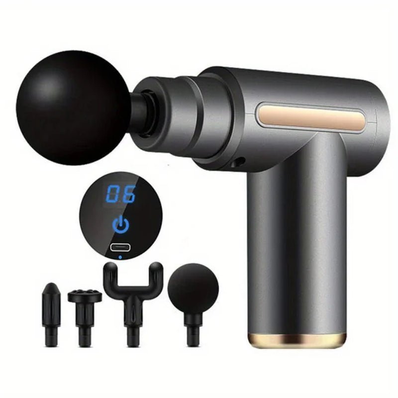 Portable Fascial Massage Gun – Electric Percussion Pistol for Deep Tissue Therapy with LED Touch Screen & 4 Replaceable Heads - Prime Choice
