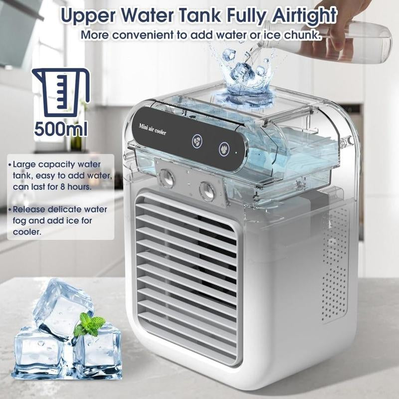 Portable Lightweight Personal Air Conditioner, USB Rechargeable Air Cooler Fan, Water Cooling Fan, Air Conditioning for Room Office, Universal Accessories, Multifunction, Home