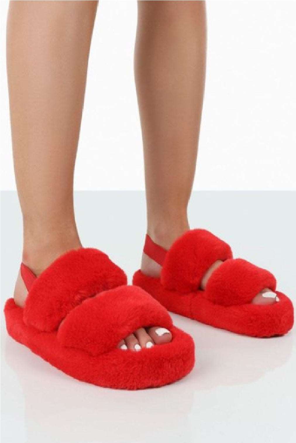 NEW LADIES WOMENS FLAT FLUFFY COMFY SOFY WARM FAUX FUR SLIDERS SLIPPERS SIZE 3 - 8 - Prime Choice