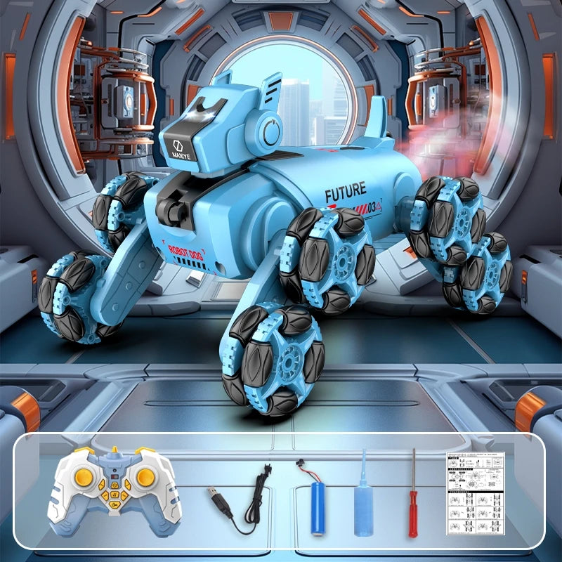2.4G Remote Control Robot Dog Intelligent Stunt 360 Degree Drift Dual Mode Watch Sensing Control RC Mechanical Dog Children Toy
