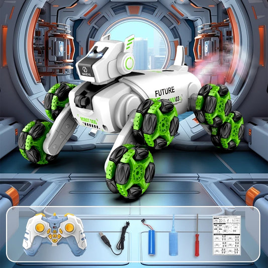 2.4G Remote Control Robot Dog Intelligent Stunt 360 Degree Drift Dual Mode Watch Sensing Control RC Mechanical Dog Children Toy