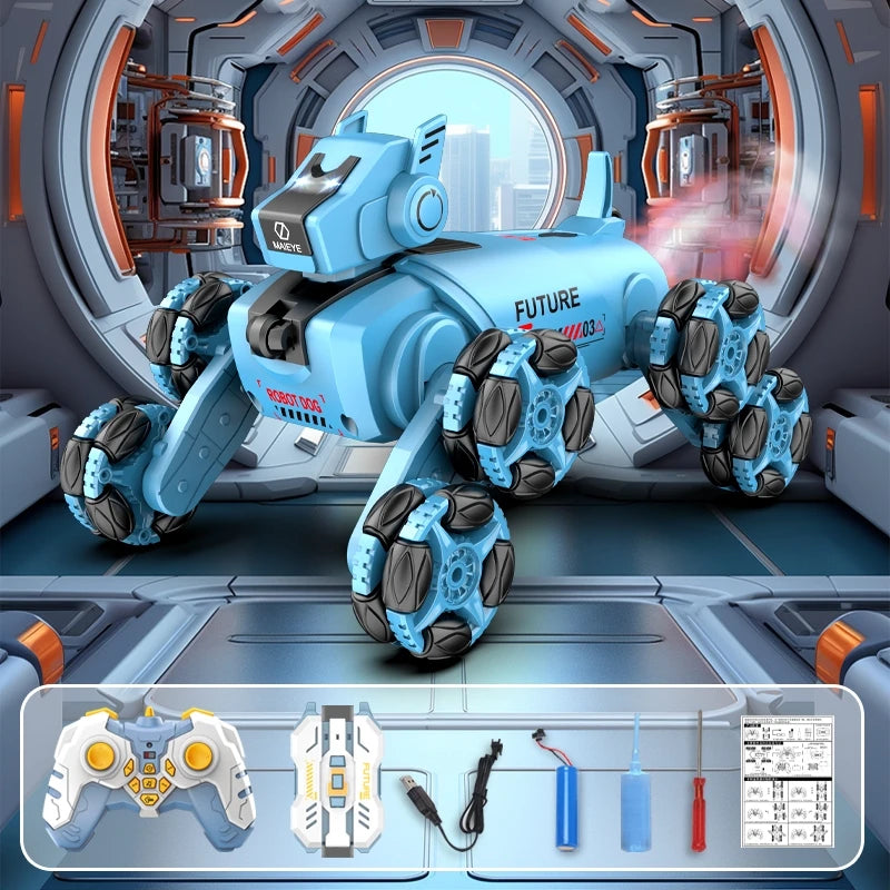 2.4G Remote Control Robot Dog Intelligent Stunt 360 Degree Drift Dual Mode Watch Sensing Control RC Mechanical Dog Children Toy