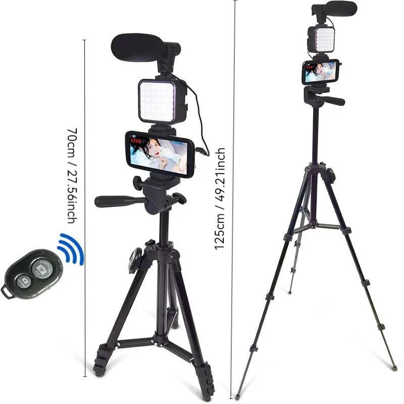 Vlog Shooting Kit for Iphone, Camera & Cell Phone Vlogging Kit with LED Lights, Selfie Stick Tripod & Selfie Light & Phone Clip with Microphone for Cell Phone Vlogging