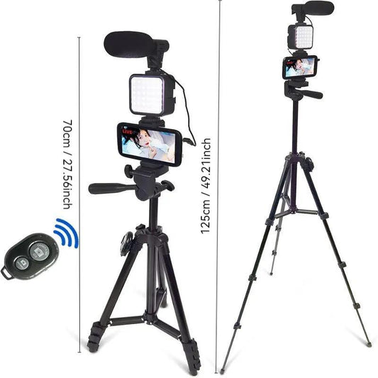Vlog Shooting Kit for Iphone, Camera & Cell Phone Vlogging Kit with LED Lights, Selfie Stick Tripod & Selfie Light & Phone Clip with Microphone for Cell Phone Vlogging