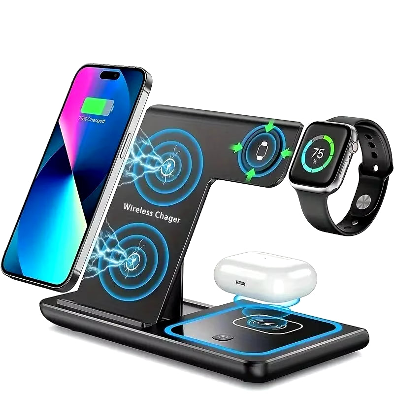 3 in 1 Wireless Charger Stand Foldable Fast Charging Station Dock Mobile Phone Holder for Iphone 15 14 13 12 Apple Watch Airpods