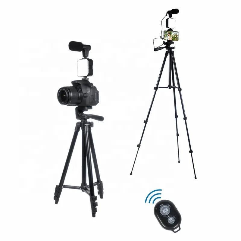 Vlog Shooting Kit for Iphone, Camera & Cell Phone Vlogging Kit with LED Lights, Selfie Stick Tripod & Selfie Light & Phone Clip with Microphone for Cell Phone Vlogging
