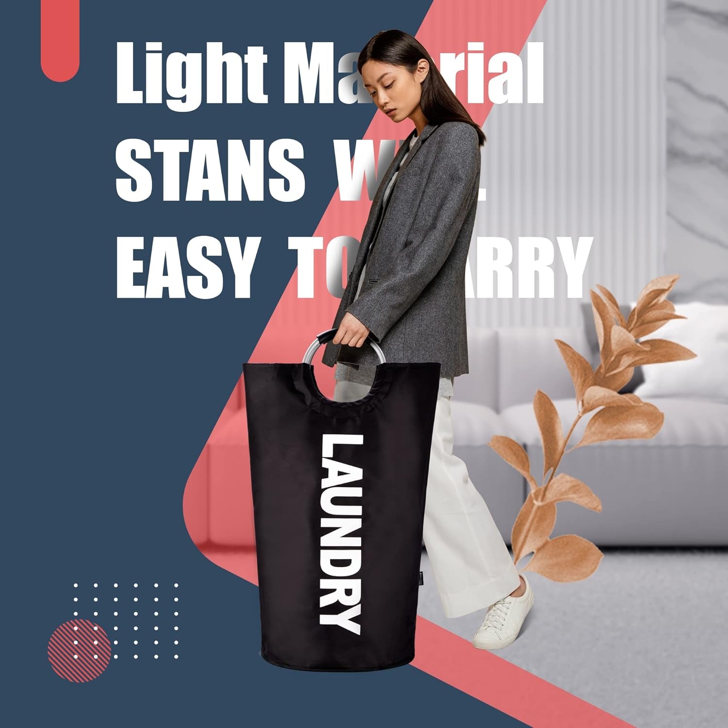 90L Large Laundry Basket (7 Colors), Waterproof Laundry Hamper, Laundry Bag with Padded Handles, Washing Basket Stands up Well, Collapsible Laundry Basket Easy Storage