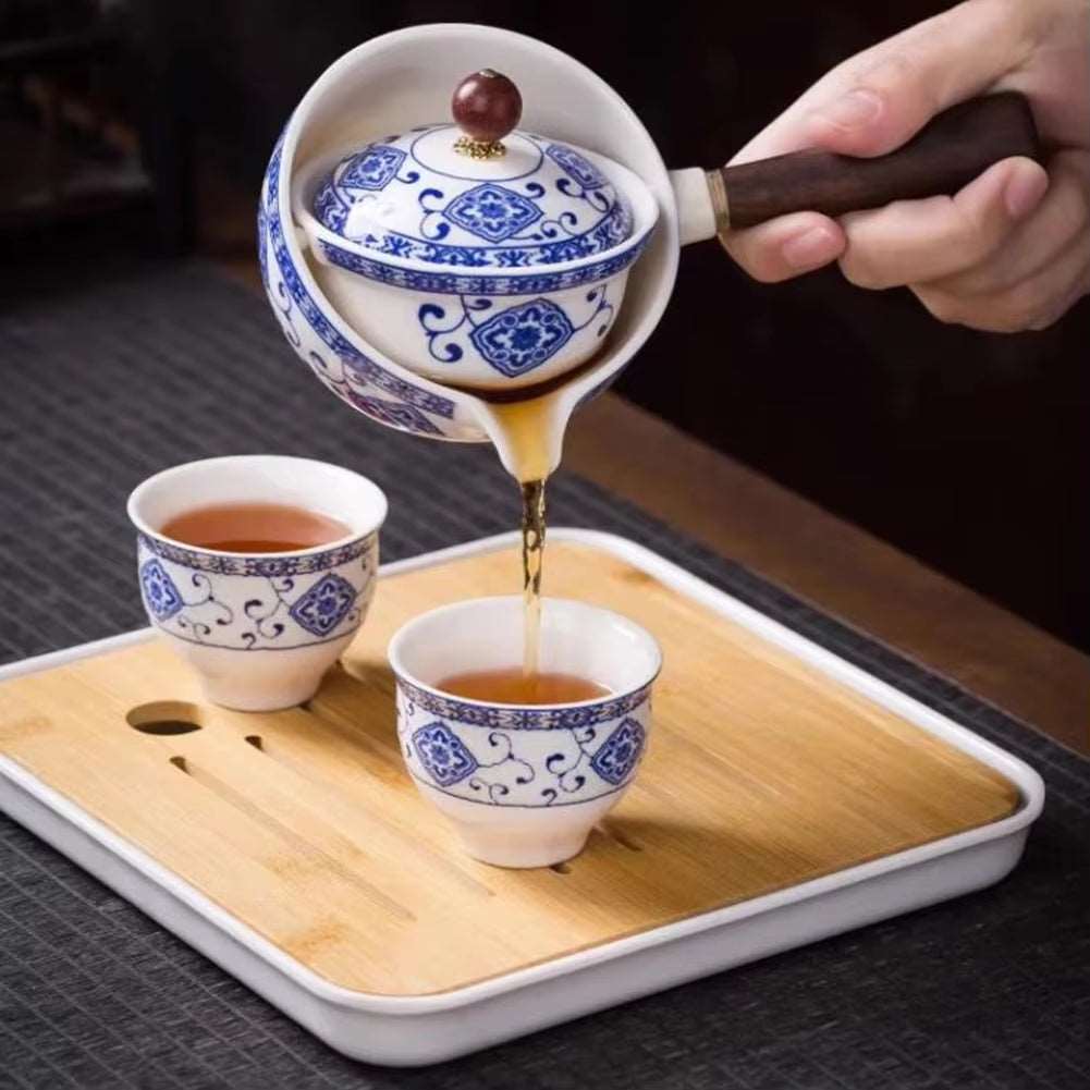 Porcelain Chinese Gongfu Tea Set Portable Teapot Set - 360° Rotating Portable Teapot with Removable Filter - Prime Choice